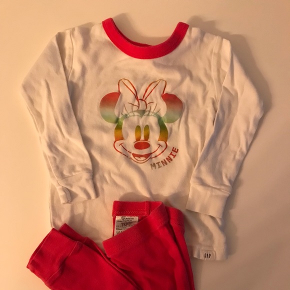 GAP Other - GAP DISNEY 18-24 MONTHS SLEEPER SET RAINBOW MINNIE TOP WITH PINK PULL UP BOTTOMS